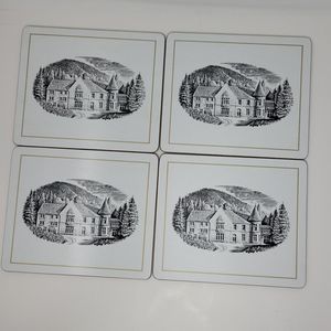 Lady Clare Placemats Hardboard Cork Back Black & White England Set o 4 Vintage